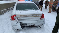Three Illinois State Police troopers were struck in separate incidents during a winter storm that swept through the state Wednesday.