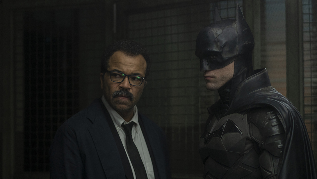 Jeffrey Wright (left) as Lt. James Gordon and Robert Pattinson in &ldquo;The Batman.'
