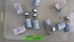 Empty vials that contained a dose of the Johnson & Johnson vaccine against COVID-19. Empty vials that contained a dose of the Johnson & Johnson vaccine against COVID-19.