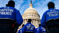 U.S. Capitol Police officers on the East Front Plaza after a morning roll call on Capitol Hill on Thursday, Jan. 6, 2022, in Washington, D.C.
