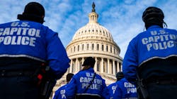 U.S. Capitol Police officers on the East Front Plaza after a morning roll call on Capitol Hill on Thursday, Jan. 6, 2022, in Washington, D.C. U.S. Capitol Police officers on the East Front Plaza after a morning roll call on Capitol Hill on Thursday, Jan. 6, 2022, in Washington, D.C.
