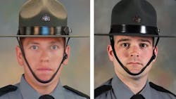 Pennsylvania State Police Troopers Branden Sisca (left) and Martin Mack III. Pennsylvania State Police Troopers Branden Sisca (left) and Martin Mack III.
