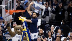 Caleb Daniels makes the final cut on the net as Villanova celebrates winning the South Regional championship game in the NCAA Tournament on Saturday at AT&T Arena in San Antonio, Texas. They advance to the Final Four in New Orleans. Caleb Daniels makes the final cut on the net as Villanova celebrates winning the South Regional championship game in the NCAA Tournament on Saturday at AT&T Arena in San Antonio, Texas. They advance to the Final Four in New Orleans.