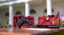 A ghost gun is displayed before the start of an event about gun violence in the Rose Garden of the White House in Washington, D.C., on April 11.