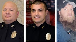Joplin, MO, Police Cpl. Ben Cooper (from left), Officer Jake Reed and Bonne Terre Police Officer Lane Burns. Joplin, MO, Police Cpl. Ben Cooper (from left), Officer Jake Reed and Bonne Terre Police Officer Lane Burns.