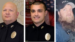 Joplin, MO, Police Cpl. Ben Cooper (from left), Officer Jake Reed and Bonne Terre Police Officer Lane Burns. Joplin, MO, Police Cpl. Ben Cooper (from left), Officer Jake Reed and Bonne Terre Police Officer Lane Burns.