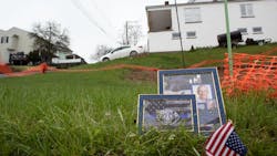 A memorial for slain Lebanon City, PA, Police Lt. William Lebo sits outside the home where he was fatally shot by a burglary suspect March 31. A memorial for slain Lebanon City, PA, Police Lt. William Lebo sits outside the home where he was fatally shot by a burglary suspect March 31.