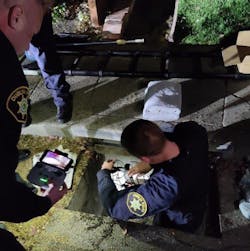 Dublin, CA, police and Alameda County sheriff's deputies used a drone to locate and help rescue eight ducklings trapped in a storm drain Tuesday. Dublin, CA, police and Alameda County sheriff's deputies used a drone to locate and help rescue eight ducklings trapped in a storm drain Tuesday.