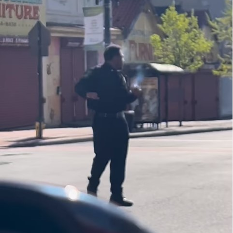 In a video posted online Wednesday, a comedian is seen impersonating a police officer and directing traffic while apparently smoking marijuana, which recently haveen legalized in the state.