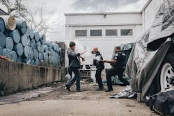 An officer is seen using the PepperBall Blast during a simulation. An officer is seen using the PepperBall Blast during a simulation.