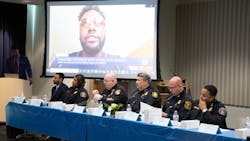Police agencies in the Detroit area discuss Opertation Brison, an inter-agency effort to combat freeway shootings, during a meeting and press briefing at Detroit Public Safety Headquarters on Thursday.