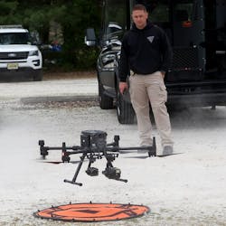 A drone takes off to join the search during the Gloucester County, NJ, Child Abduction Response Team drill at Malaga Lake Park April 26. A drone takes off to join the search during the Gloucester County, NJ, Child Abduction Response Team drill at Malaga Lake Park April 26.