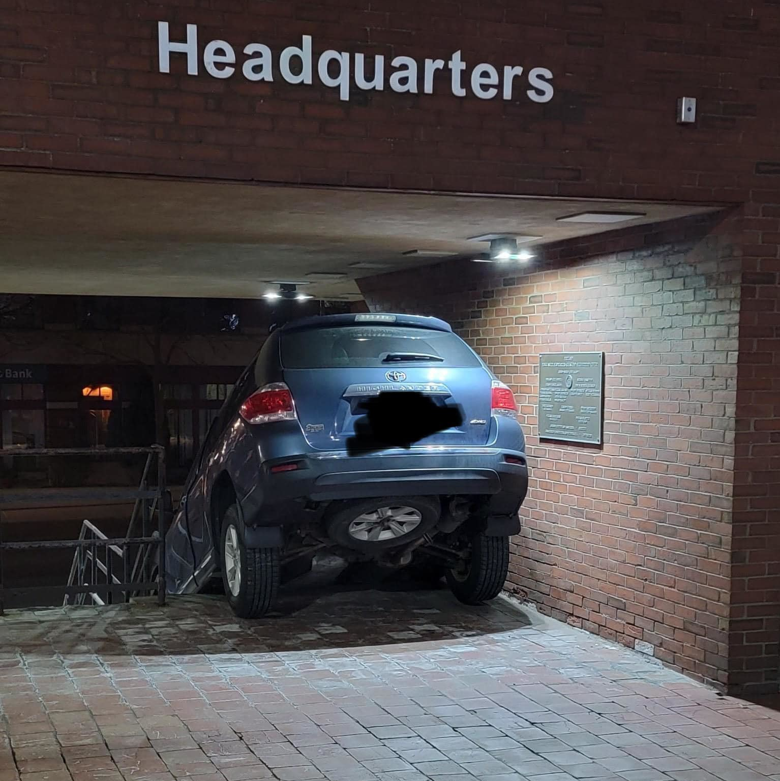 A woman blamed her GPS for trying to drive down a flight of stairs at the Portland, ME, Police Department headquarters on Saturday. But investigators say it was 'her excessive blood alcohol level' that caused the accident.