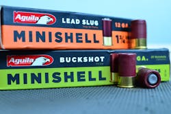 Aguila’s Buckshot MiniShells deliver 5/8 oz of 4B and 1B shot at 1200 fps. Aguila’s Buckshot MiniShells deliver 5/8 oz of 4B and 1B shot at 1200 fps.
