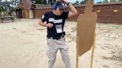 Fighting with a gun at 'bad breath' distance takes practice. Before live fire, Lindsey rehearsed the sequence several times without live fire before attempting this with real bullets. It is strongly suggested that this be done with a subcaliber training device like an airsoft gun before attempting live fire. Fighting with a gun at 'bad breath' distance takes practice. Before live fire, Lindsey rehearsed the sequence several times without live fire before attempting this with real bullets. It is strongly suggested that this be done with a subcaliber training device like an airsoft gun before attempting live fire.