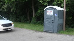 Two armed robbery suspects tried to escape Indianapolis police by hiding in a Porta-Potty and ditching two of their handguns in the toilet's waste compartment. Two armed robbery suspects tried to escape Indianapolis police by hiding in a Porta-Potty and ditching two of their handguns in the toilet's waste compartment.