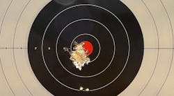 Those two low shots and the one farthest left were before zeroing the red dot sight. That other single ragged hole measures about 1.34&apos; at the largest point and is 47 rounds fired unsupported at 15 yards.