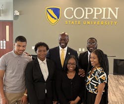 Coppin State University President with the five Coppin State University students selected for a paid summer internship with the Baltimore Police Department. The internship is supported by the Police Executive Research Forum. Coppin State University President with the five Coppin State University students selected for a paid summer internship with the Baltimore Police Department. The internship is supported by the Police Executive Research Forum.