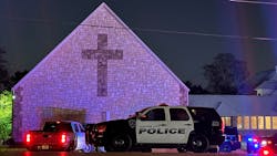 A heavy police presence was stationed late Saturday in front of the Christ the King Lutheran Church Elca in Haltom City, TX, after a shooting that killed two people and wounded four others, including three officers. Patrol cars lined the streets on each side of the building representing agencies including Fort Worth and Haltom City police, the Texas Department of Public Safety and the Tarrant County Sheriff s Office. A heavy police presence was stationed late Saturday in front of the Christ the King Lutheran Church Elca in Haltom City, TX, after a shooting that killed two people and wounded four others, including three officers. Patrol cars lined the streets on each side of the building representing agencies including Fort Worth and Haltom City police, the Texas Department of Public Safety and the Tarrant County Sheriff s Office.
