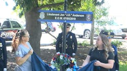 The family of Spokane, WA, Police Lt. Jon 'JD' Anderson unveils a memorial Tuesday dedicated to the officer, who died in 2019 because of complications from an on-duty injury suffered in 1997. The family of Spokane, WA, Police Lt. Jon 'JD' Anderson unveils a memorial Tuesday dedicated to the officer, who died in 2019 because of complications from an on-duty injury suffered in 1997.