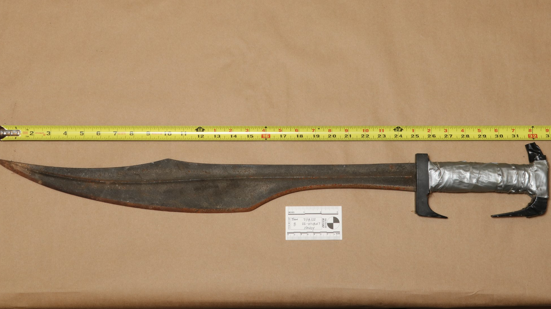 A Spotsylvania County, VA, sheriff's deputy shot and wounded a man who charged the officer with a 32-inch 'Spartan warrior-style' sword during a domestic disturbance call Monday.