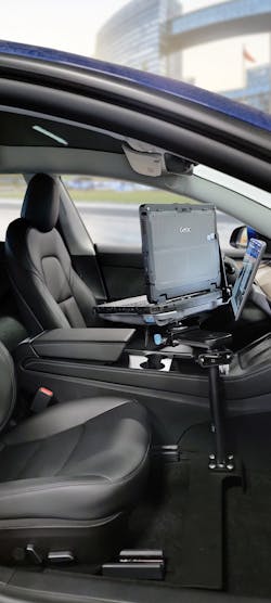 The vehicle base for the Tesla Model 3 is shown. The vehicle base for the Tesla Model 3 is shown.