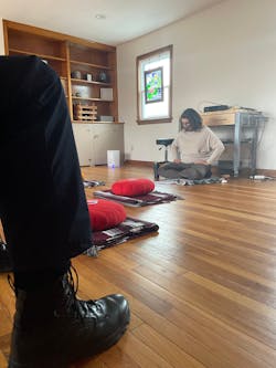 Stephanie Romero, the founder and executive director of the non-profit Awaken Pittsburgh, is seen leading a class during the Mindful Connections for Public Safety program. Stephanie Romero, the founder and executive director of the non-profit Awaken Pittsburgh, is seen leading a class during the Mindful Connections for Public Safety program.