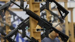 AR-15 style rifles from Rock River Arms are displayed during the National Rifle Association annual meeting in 2018 in Dallas. AR-15 style rifles from Rock River Arms are displayed during the National Rifle Association annual meeting in 2018 in Dallas.