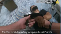 Body camera footage captured Atlanta police officers quickly applying tourniquets to a possible road rage victim who was shot in the shoulder July 31.