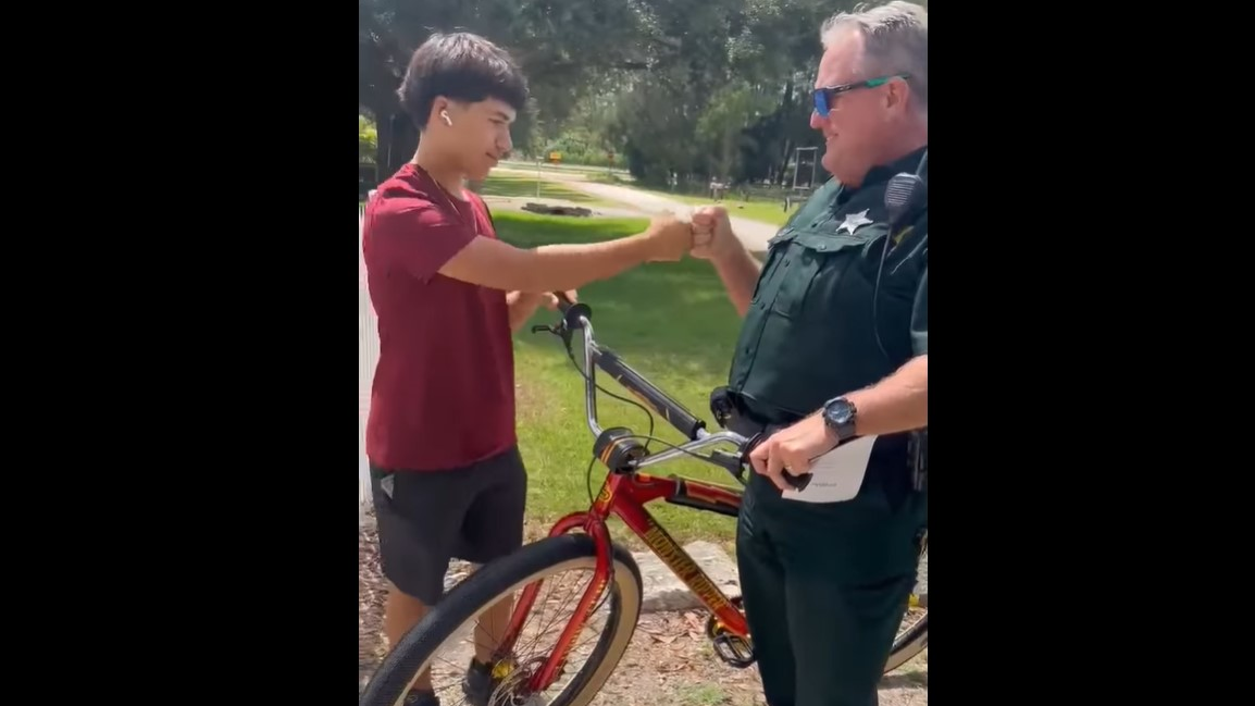 Palm Beach County, FL, sheriff's deputies purchased delivered a new bicycle Friday to a 13-year-old boy who had his bike stolen while he was still grieving over the loss of his father.
