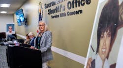 Retired Detective Micky Links speaks during a press conference at the Sacramento County, CA, Sheriff s Office on Wednesday to announce the solving of the 1970 cold case murder of Nancy Bennallack (pictured at right).