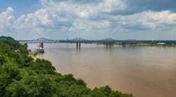 View of the bridge over the Mississippi River near the city of Natchez in Adams County, Mississippi.
