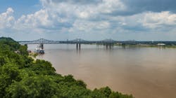 View of the bridge over the Mississippi River near the city of Natchez in Adams County, Mississippi.