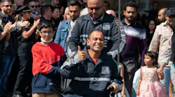 NYPD Officer Muhammed Chowdhury leaves Jacobi Medical Center with his wife and three children to the cheers and applause from fellow officers, friends and family Thursday in the Bronx.