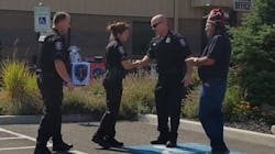Spokane, WA, Police Officers Kris Honaker and Michele Kernkamp are awarded the El Katif Shriners Officer of the Year awards during a ceremony Saturday. Spokane, WA, Police Officers Kris Honaker and Michele Kernkamp are awarded the El Katif Shriners Officer of the Year awards during a ceremony Saturday.