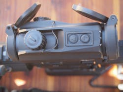 The Swampfox Blade uses up/down digital switches to control brightness. There are 10 settings, with the dimmest designed to be NVG friendly. Lindsey liked all of the features, except the fold up lens covers kept popping off. He recommends a neoprene case for this optic. The Swampfox Blade uses up/down digital switches to control brightness. There are 10 settings, with the dimmest designed to be NVG friendly. Lindsey liked all of the features, except the fold up lens covers kept popping off. He recommends a neoprene case for this optic.