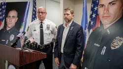 Bristol, CT, Police Chief Brian Gould and Mayor Jeffrey Caggiano give an update on fundraising efforts to support the families of fallen officersjkm Sgt. Alex Hamzy, 34, and Lt. Dustin DeMonte, 35. Bristol, CT, Police Chief Brian Gould and Mayor Jeffrey Caggiano give an update on fundraising efforts to support the families of fallen officersjkm Sgt. Alex Hamzy, 34, and Lt. Dustin DeMonte, 35.