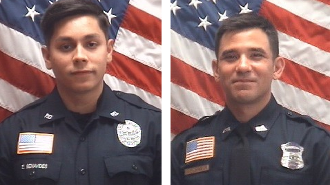 Laredo, TX, Police Field Training Officer Eduardo Benavides (left) and Officer Marcial Ramirez Jr.