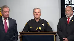 Richland County, SC, Sheriff Leon Lott (center) and Sens. Dick Harpootlian (left) and Brian Adams discuss possible bail reform legislation Wednesday after a chase that injured a deputy.