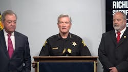 Richland County, SC, Sheriff Leon Lott (center) and Sens. Dick Harpootlian (left) and Brian Adams discuss possible bail reform legislation Wednesday after a chase that injured a deputy. Richland County, SC, Sheriff Leon Lott (center) and Sens. Dick Harpootlian (left) and Brian Adams discuss possible bail reform legislation Wednesday after a chase that injured a deputy.