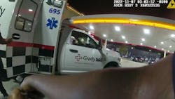 Atlanta police arrested a man who allegedly stole an ambulance from a hospital and led officers on a low-speed chase early Monday. Atlanta police arrested a man who allegedly stole an ambulance from a hospital and led officers on a low-speed chase early Monday.