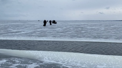 Beltrami County, MN, sheriff's deputies and other first responders built a temporary bridge to rescue roughly 200 people who were stranded on Upper Red Lake on Monday.