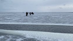 Beltrami County, MN, sheriff's deputies and other first responders built a temporary bridge to rescue roughly 200 people who were stranded on Upper Red Lake on Monday. Beltrami County, MN, sheriff's deputies and other first responders built a temporary bridge to rescue roughly 200 people who were stranded on Upper Red Lake on Monday.