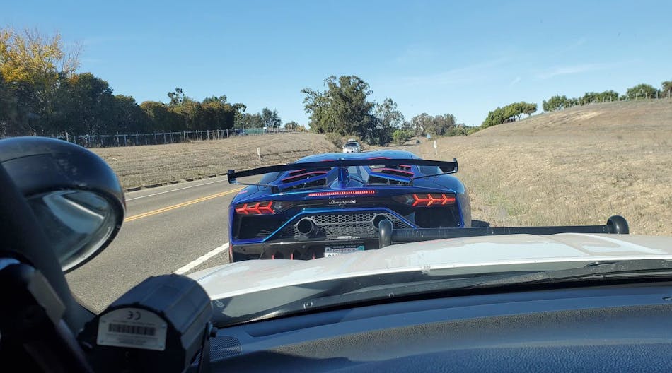 A California Highway Patrol officer clocked and pulled over a driver in a Lamborghini who was going 152 mph in a 55 mph zone along a winding road in Buellton on Sunday.
