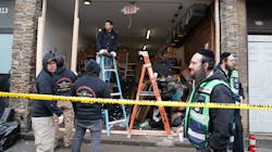 Demolition and recovery crews work at the scene of the 2019 shooting at a Jewish Deli in Jersey City, NJ. The shooters deliberately targeted a kosher grocery, the city's mayor said, suggesting that it was an antisemitic attack. Demolition and recovery crews work at the scene of the 2019 shooting at a Jewish Deli in Jersey City, NJ. The shooters deliberately targeted a kosher grocery, the city's mayor said, suggesting that it was an antisemitic attack.