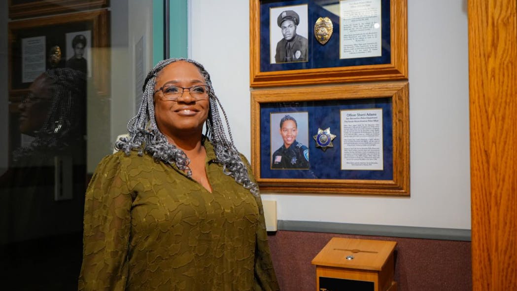 Sherri Adams, the first Black female officer with the San Bernardino, CA, Police Department received a permanent exhibit at the city&apos;s main station Tuesday, nearly 40 years after she was hired.