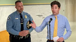 Minneapolis Police Chief Brian O'Hara (left) and Mayor Jacob Frey spoke Thursday at City Hall about the work by the Minneapolis City Council s budget committee.