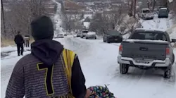 A parked Pendleton, OR, police SUV set off a chain reaction of crashes when it slid down an icy road Monday.