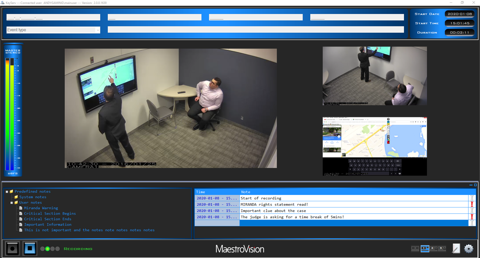 MaestroVision Interview Recording System Officer