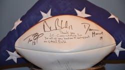 Watertown, MA, and Woburn police went undercover to recover a lost New England Patriots football that was signed by Tom Brady and others. Watertown, MA, and Woburn police went undercover to recover a lost New England Patriots football that was signed by Tom Brady and others.